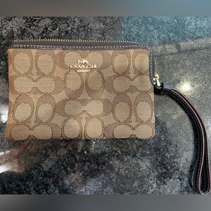 Coach Tan and Brown Signature Wristlet